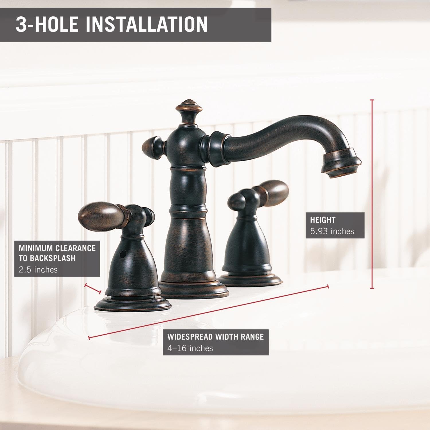 Delta Faucet Victorian Widespread Bathroom Faucet 3 Hole, Bronze Bathroom Faucet, Diamond Seal Technology, Metal Drain Assembly, Venetian Bronze 3555-RBMPU-DST - - 