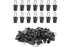 Manysky Curtain Clips Hooks, 100 Pack Stainless Iron Drapery Hooks Clips for Hanging Party String Lights Christmas Courtyards Decoration, Art Craft Display, Gutter Tent Camper Awning Hangers, Black