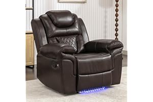 Olodumare Leather Recliner Chair with Adjustable Backrest, Modern Home Theater Seating with LED Light Strip for Living Room, Bedroom, Home Theater,RV(Brown)