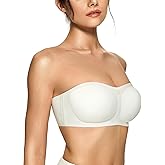 OEAK Womens Strapless Bras Push Up Bandeau Bra Non Slip Wireless Supportive Padded Bras Seamless Comfortable Tube Bra White M