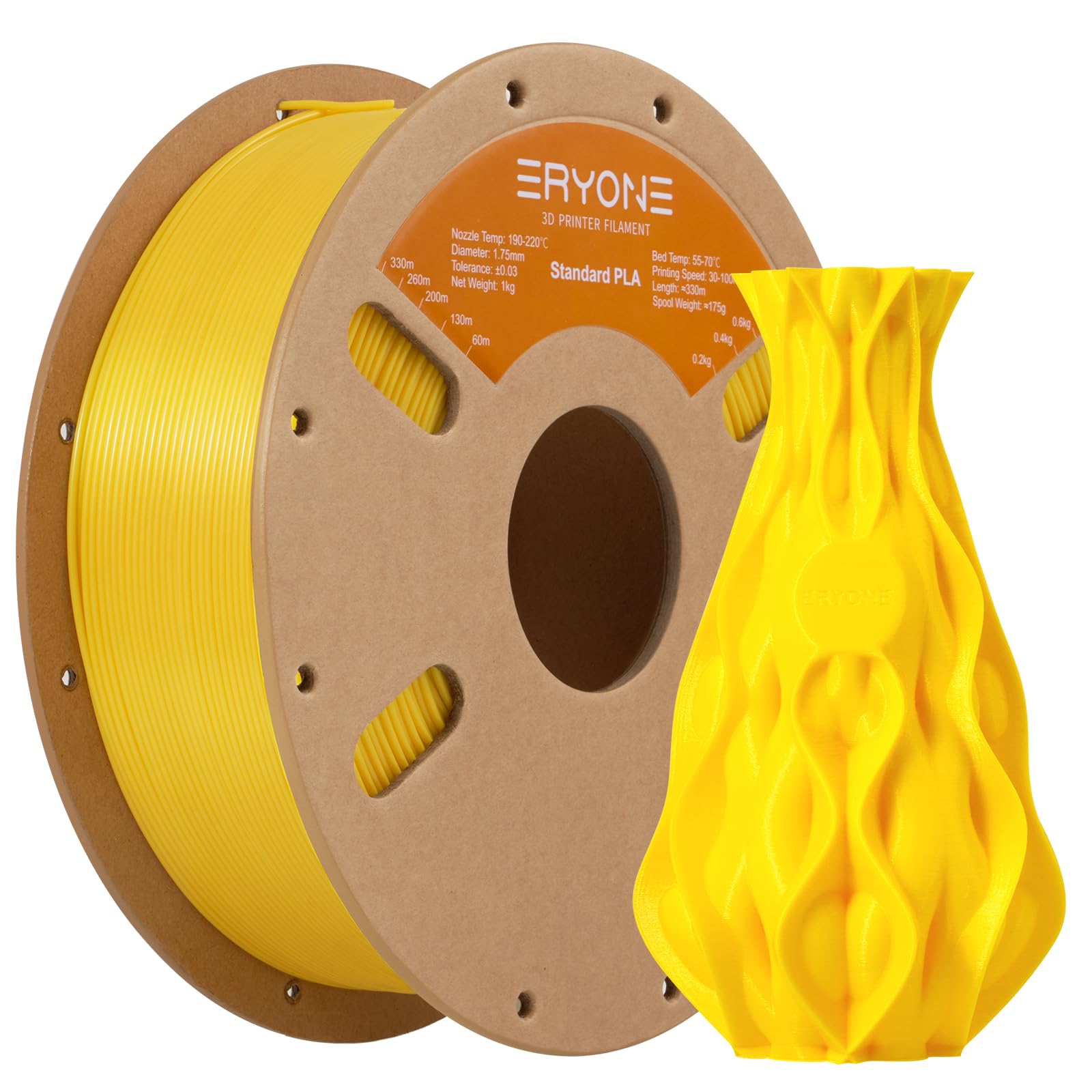 ERYONE PLA Filament 1.75mm, 3D Printer Filament PLA, Dimensional Accuracy +/-0.03mm, 1kg 1 Spool(2.2lbs), Yellow — image 1
