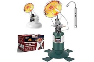 KOMAN Propane Heater for Tent, Camping & Patio - Portable Outdoor Heater with Safety Shut-off Valve & Tip-over Switch， for 1lb Propane Gas Tank & 20-40lb POL Adapter LP Tanks