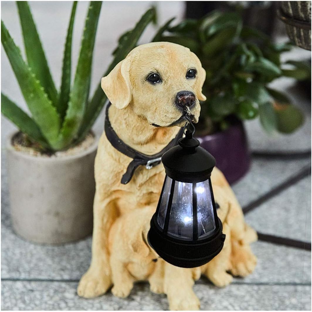 Nwn Solar-Dog Family Garden Statue mit LED-Leuchten, Kleine solarbetriebene Gartenlaterne 10,2 x 6,7 x 12,2 Zoll