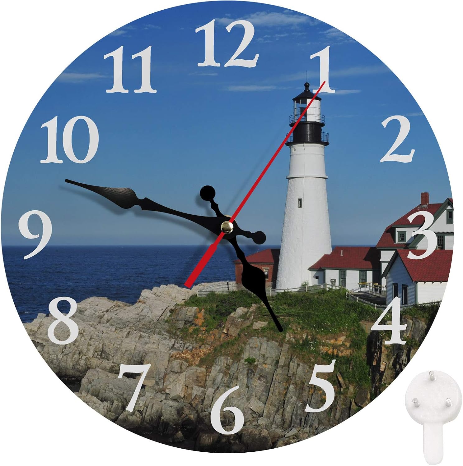 Britimes Round Wall Clock Silent Non-Ticking Clock 10 Inch, Vintage Farmhouse Wood Home Decor for for Living Room, Kitchen, Bedroom, and Office, Ocean Nature