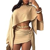 JYAOVO Women's 2 Piece Outfits Batwing Off Shoulder Irregular Crop Top and Mini Skirt Set Sexy Matching Sets