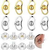 16Pcs Earring Backs for Droopy Ears, Earring Lifters Backs Support Locking Earrings Back for Small Big Heavy Earrings, Style & Comfortable, Ideal for Sensitive Skin, 8 Pairs Silver Gold Claer