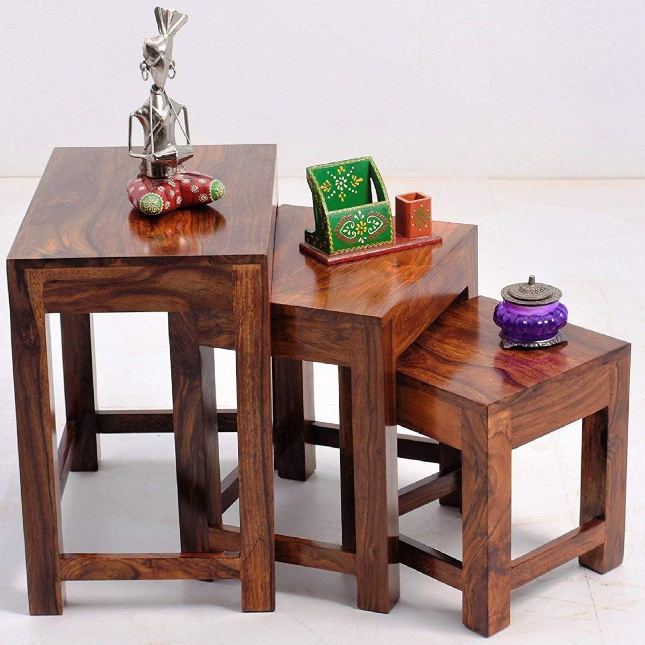 Jangid Handicraft Solid Sheesham Wood Set of 3 Nesting Table for Living