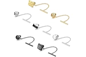 Finrezio 7Pcs Tie Tacks for Men Tie Pin with Chain Black Gold Silver Tone Tie Tack Clutch for Wedding Birthday Anniversary Bu