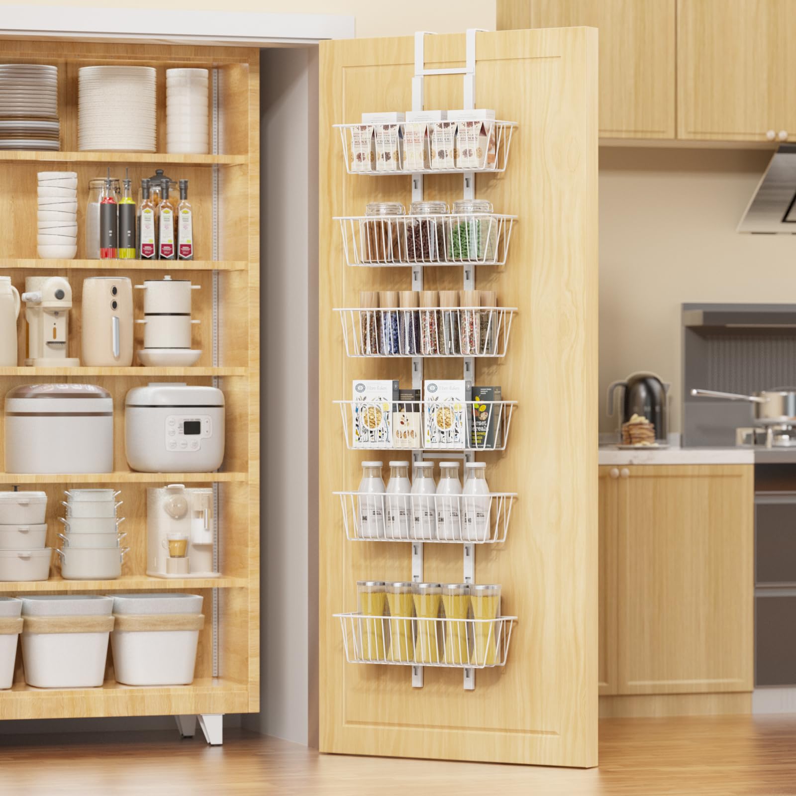Photo 1 of Hocookeper 6 Tier Over the Door Pantry Organizer, Over the Door Spice Rack with Adjustable Baskets, Metal Hanging Door Pantry Organizers and Storage for Kitchen Bathroom Bedroom, White