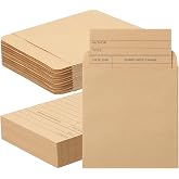 Fainne 100 Pcs Library Card Pockets with Checkout Cards,Brown | Self Adhesive Envelope Design, Checkout Tracking for Library School Classroom Office Organization, CD DVD Label, Gift Tag Use