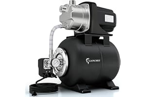 LANCHEZ 1.6HP Shallow Well Pump with Pressure Tank, 115V 1340GPH Automatic Irrigation Water Booster Jet Pump, Stainless Steel Water Transfer Pump for Home Garden Lawn Sprinkler Irrigation, Matte