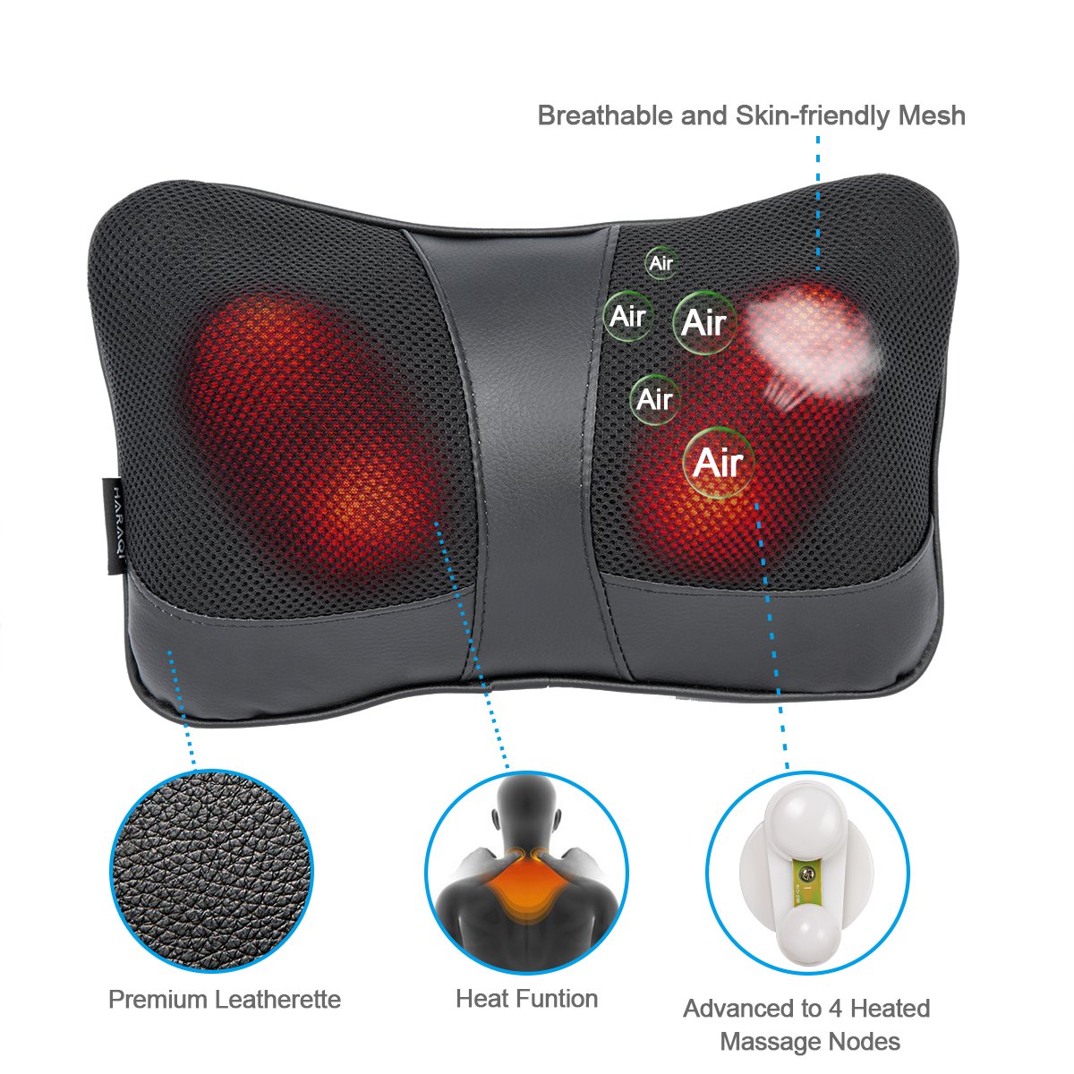 Shiatsu Pillow Massage,Neck Pillow Massager,Deep Kneading Massage with Heat,Neck,Shoulder & Back Massager for Home/Car/Office/Travel