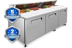 ORIKOOL 72" Commercial Sandwich Prep Table Refrigerator - 3 Door Stainless Steel Fridge, 22 Cu.Ft Large Capacity, Low Noise, Adjustable Shelves, Auto Defrost, Digital Temp Control