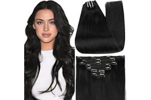 Full Shine Black Clip in Hair Extensions 24 Inch Remy Hair Extensions Clip ins Human Hair Jet Black Natural Hair Clip in Extensions for Long Hair 7 Pieces 120 G