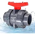 2" UPVC Full Flow Ball Valve Double True Union with Full Port Socket Slip Ball Valve Water Shut-Off Valve, EPDM o-Rings, And Reversible PTFE Seats for Swimming Pool, Irrigation (1, 2")