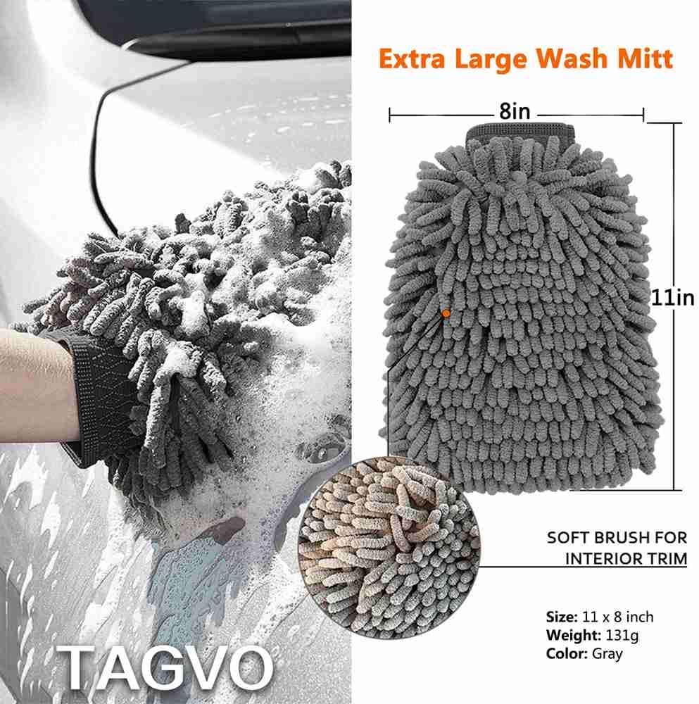 TAGVO Large Size Car Wash Mitt-Premium Chenille Microfiber Wash Glove and Microfiber Towels - Lint Free（2 Towels + 2 Mitts）: Automotive