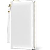 Nipichsha Womens Wallet, RFID Wristlet Wallet for Women, Cute Ladies Purse, Large Credit Card Clutch Purse, Leather Card Holder Wallets with Zipper & Phone Holder, White