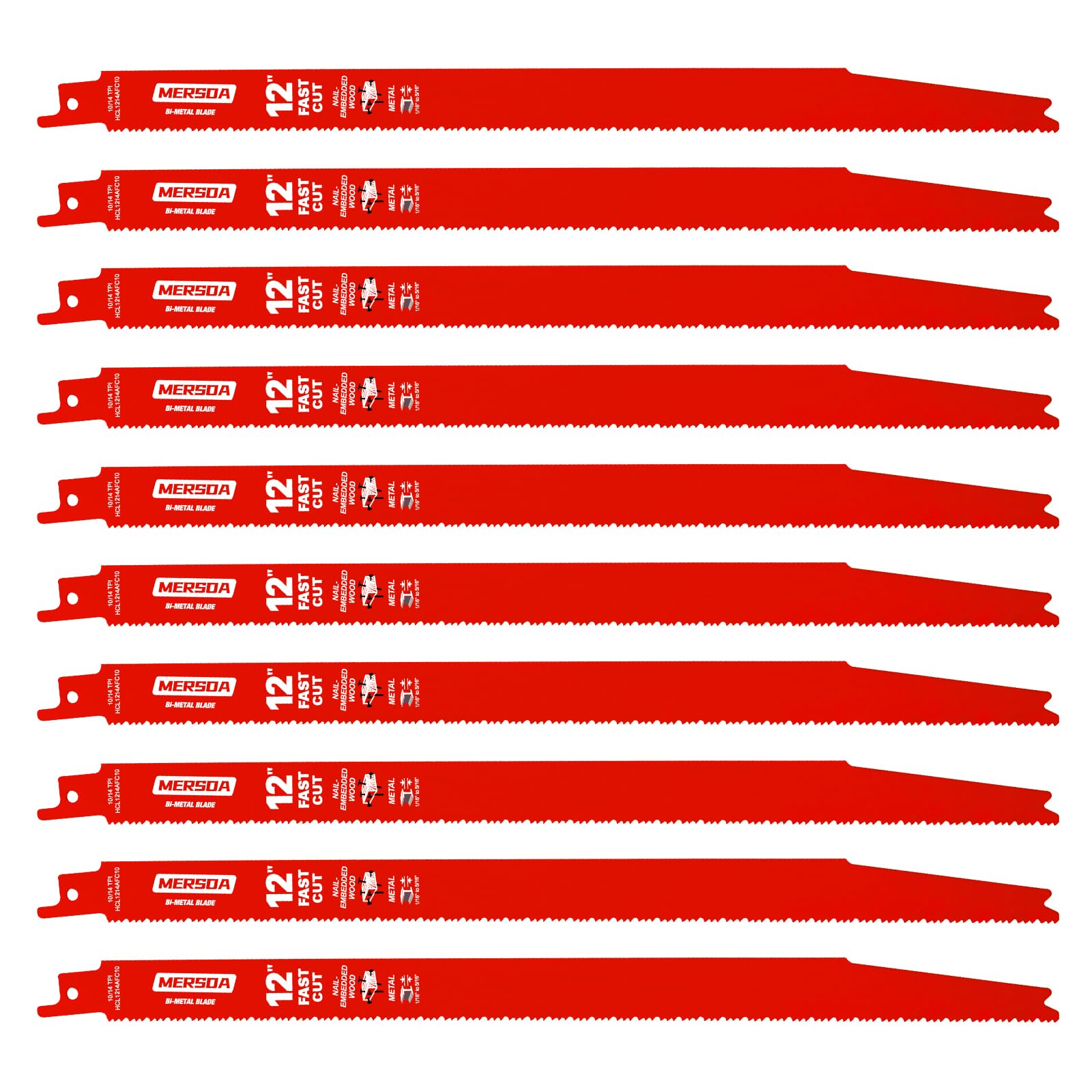 Photo 1 of 10 Pack 12 Inch 10/14 TPI Bi-Metal Reciprocating Saw Blades for Nail-Embedded Wood,3/32" to 5/16" Medium Metals Flush Cut-Compatible with Diablo Bi-Metal Sawzall Blade