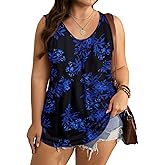 Yousify Womens Plus Size Tank Tops Floral Sleeveless Scoop Neck Tunic Shirts Summer Casual Loose T-Shirts Blouse