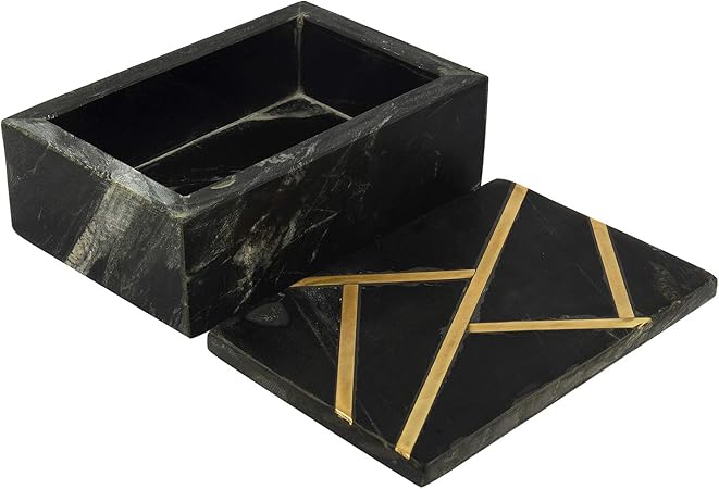 GAURI KOHLI Hermosa mármol Negro Caja con Oro embutido (tamaño 6