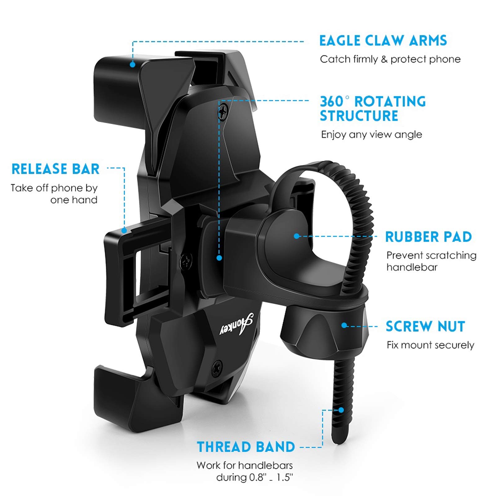 One-Touch Release Bike Phone Mount, 360° Rotatable Cell Phone Holder for Bike Handlebar/Stem, Universal Bicycle Phone Holder Compatible with iPhone, Samsung etc 4.0