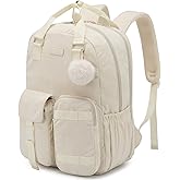 VANKANY Cute Backpacks for Girls, Corduroy Backpack for Middle High School Teens Aesthetic 15.6in Laptop Bag for Women College, Beige