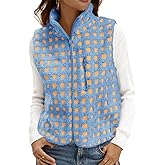 Tankaneo Womens Checkered Sherpa Vest Fleece Fuzzy Zip Up Sleeveless Jacket Casual 2025 Winter Warm Outwear