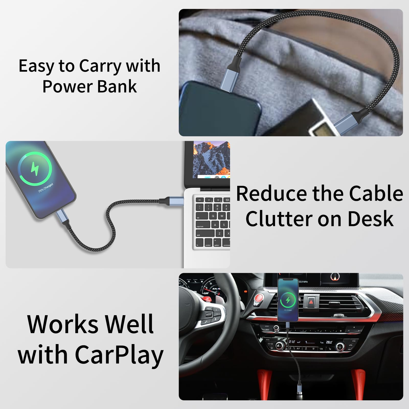 6 Inch USB C to Lightning Cable, 3Pack [MFi Certified] 0.5 foot Short Type c to iPhone Charger Cable Nylon Braided USBC Fast Charging Cord for iPhone 14/13/12/11Pro/X/XR/8/7/6/Plus/SE/iPad, PowerBank