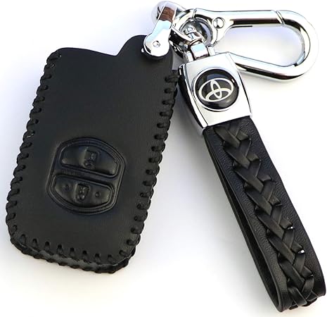 Amazon Yoshinari トヨタ Toyota プリウス30系 アクア ヴィッツ カローラ 86 など適応 高級 レザー スマート キーケース キーカバー スタイリッシュ オシャレ 汚れ 滑り 傷 防止 黒革黒線 キーケース キーホルダー 車 バイク