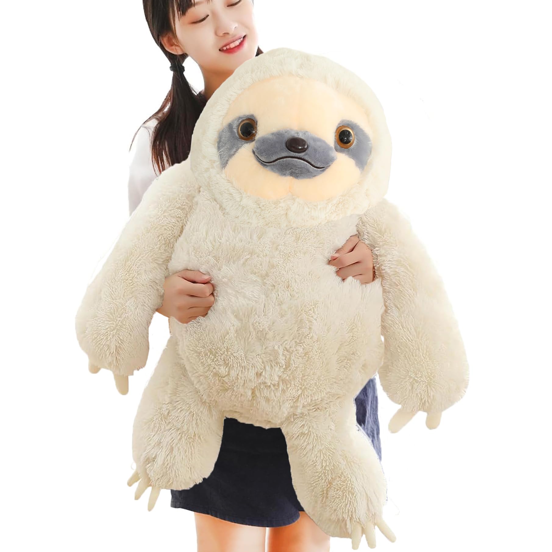 Winsterch Cuddly Sloth Large Stuffed Animal Teddy Baby Doll Birthday Gifts, Plush Soft Toy (Ivory, 27.5 Inches)