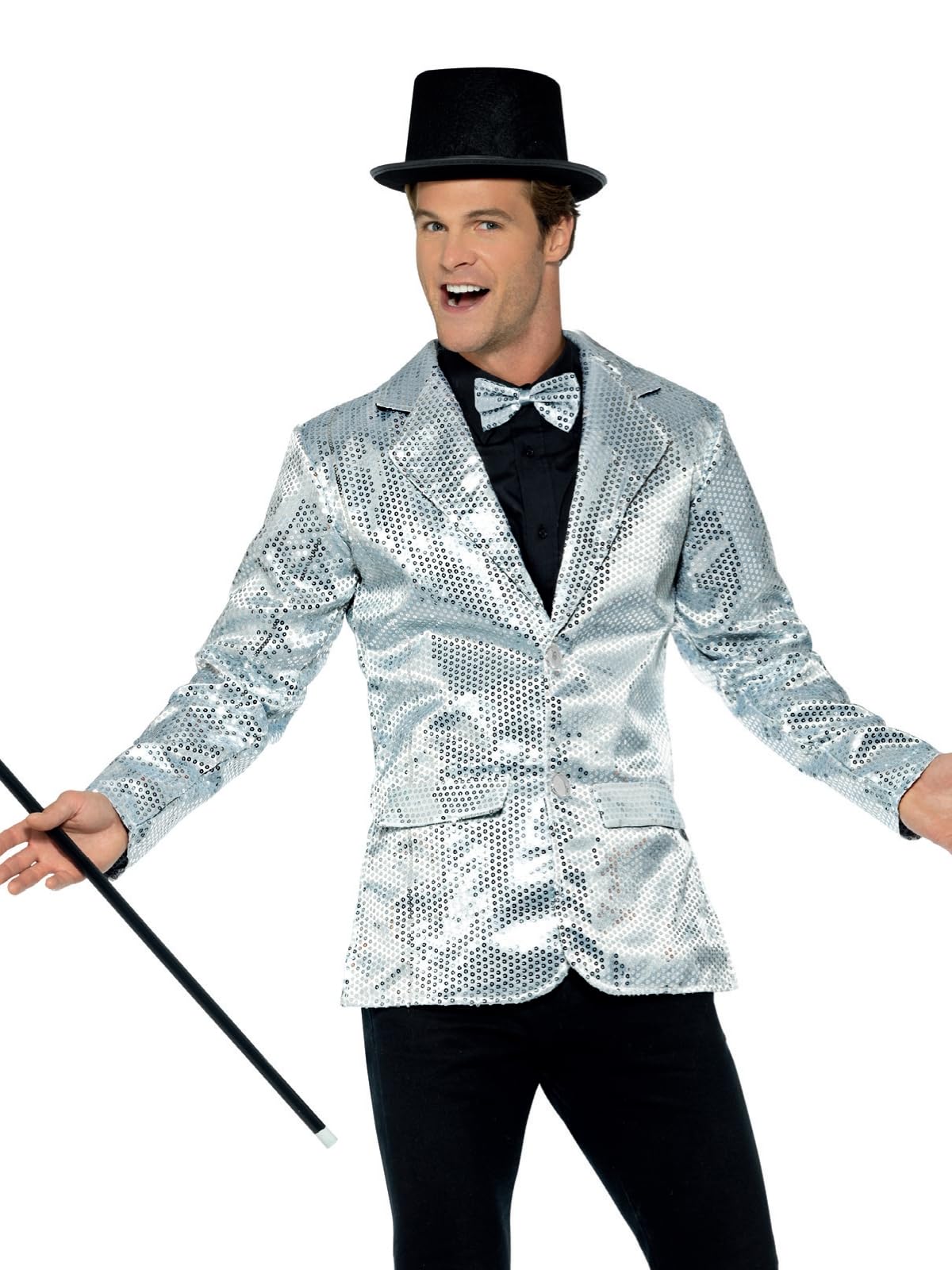 Smiffys 21139M Sequin Men's Jacket, Silver, M - Size 38inches-40inches