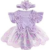 VISGOGO Baby Girl Romper Summer Dress Floral Mesh Infant Jumpsuit Tulle Dress