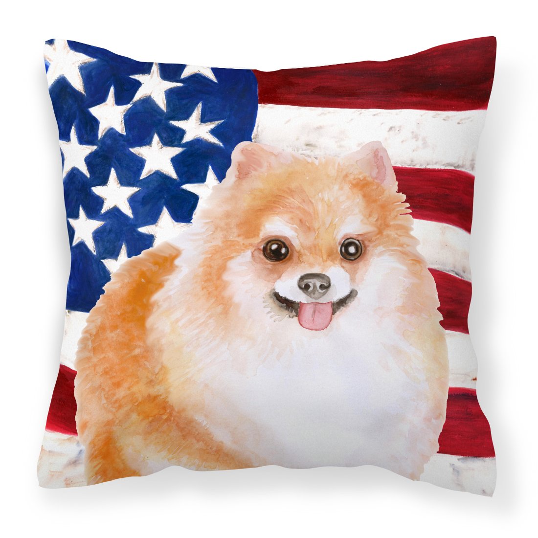 Caroline's Treasures BB9716PW1818 Pomeranian #2 Patriotic Outdoor Canvas Pillow, Multicolor
