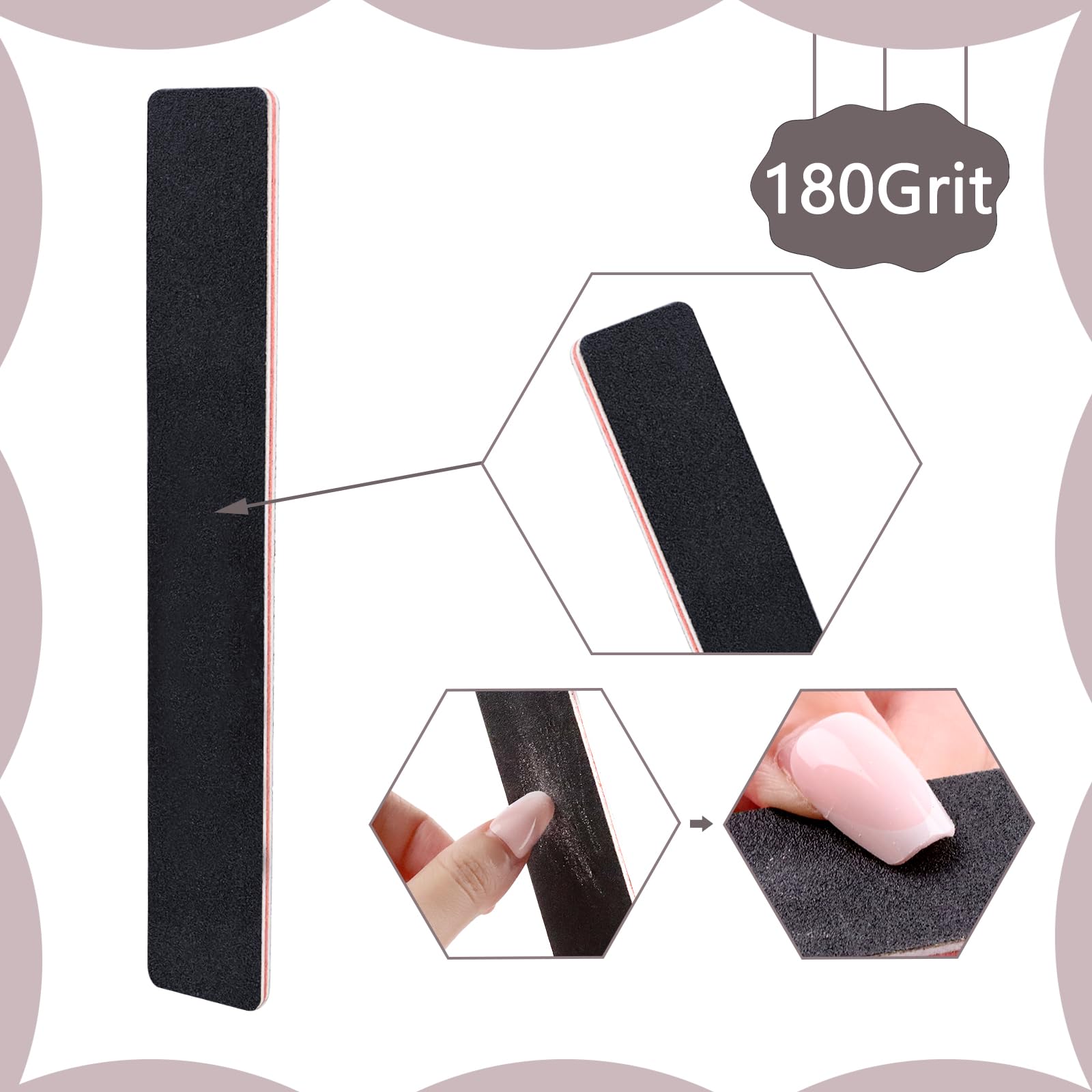 LNAUJS 10 Pack 100/180 Grit Nail Files, Black Professional Reusable Emery Boards Manicure Tool for Acrylic Nails, Nail Buffering Files, Rectangle Shape