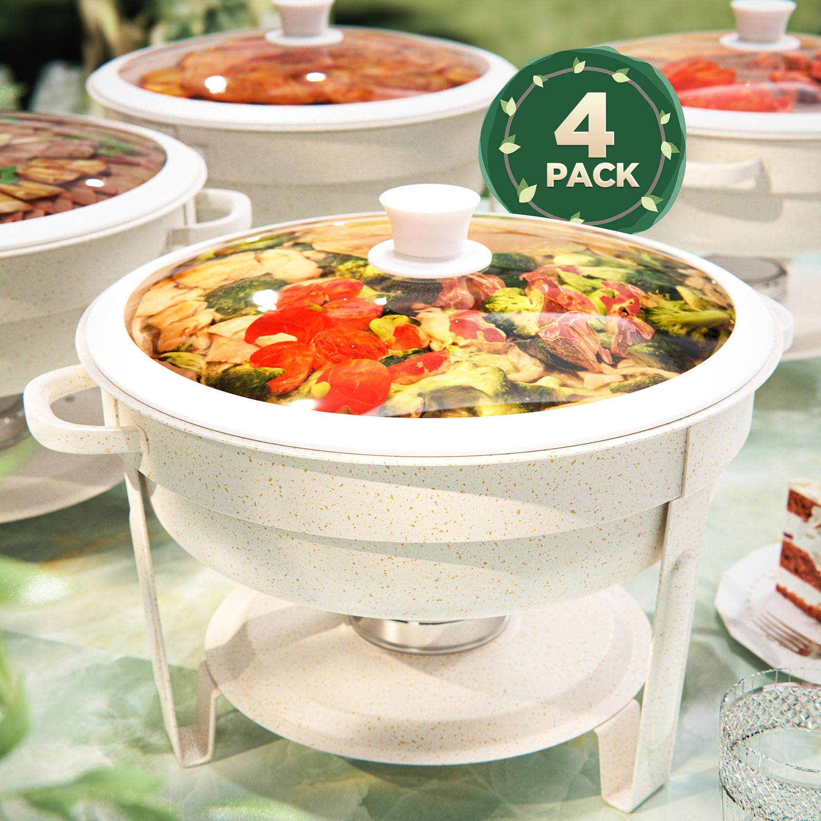Photo 1 of Chafing Dishes for Buffet 4PACK, [Game Changer Maifanite-Coated] Chafing Dish Buffet Set Offer The Elegance of Nature, 5QT Food Warmers for Parties Serve for Wedding, Birthday, Church Events, ETC