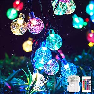 Metaku RGB Globe String Lights Fairy Lights Battery Operated 26ft 60LED String Lights with Remote 16 Colour Changing Garden Lights Waterproof Indoor Outdoor Decorative Lights for Garden Patio Home