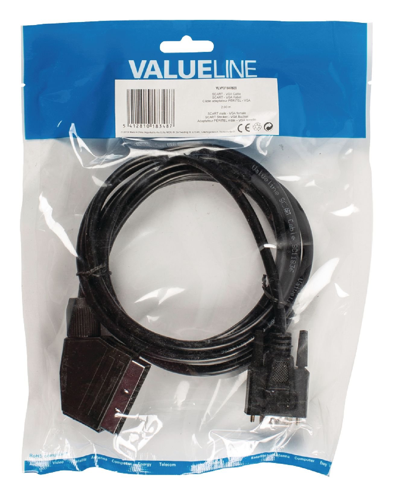 Valueline 2.00 m SCART Male to VGA Female Cable - Black