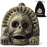 Authentic Aztec Death Whistle - Handcrafted Clay Skull with Ear-Piercing Scream Sound for Horror Films, Halloween Pranks & Spiritual Rituals (Sunburst Gold)