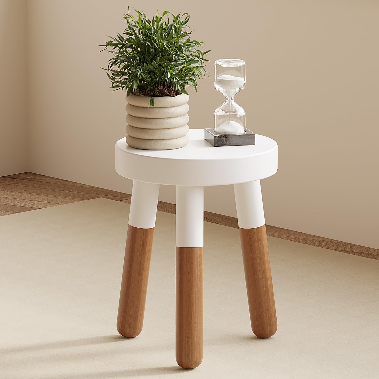 Photo 1 of LitaEther 9" Rubber Wood Plant Stool, Wood Accent Stool, Reverse Dipped (12" Tall)