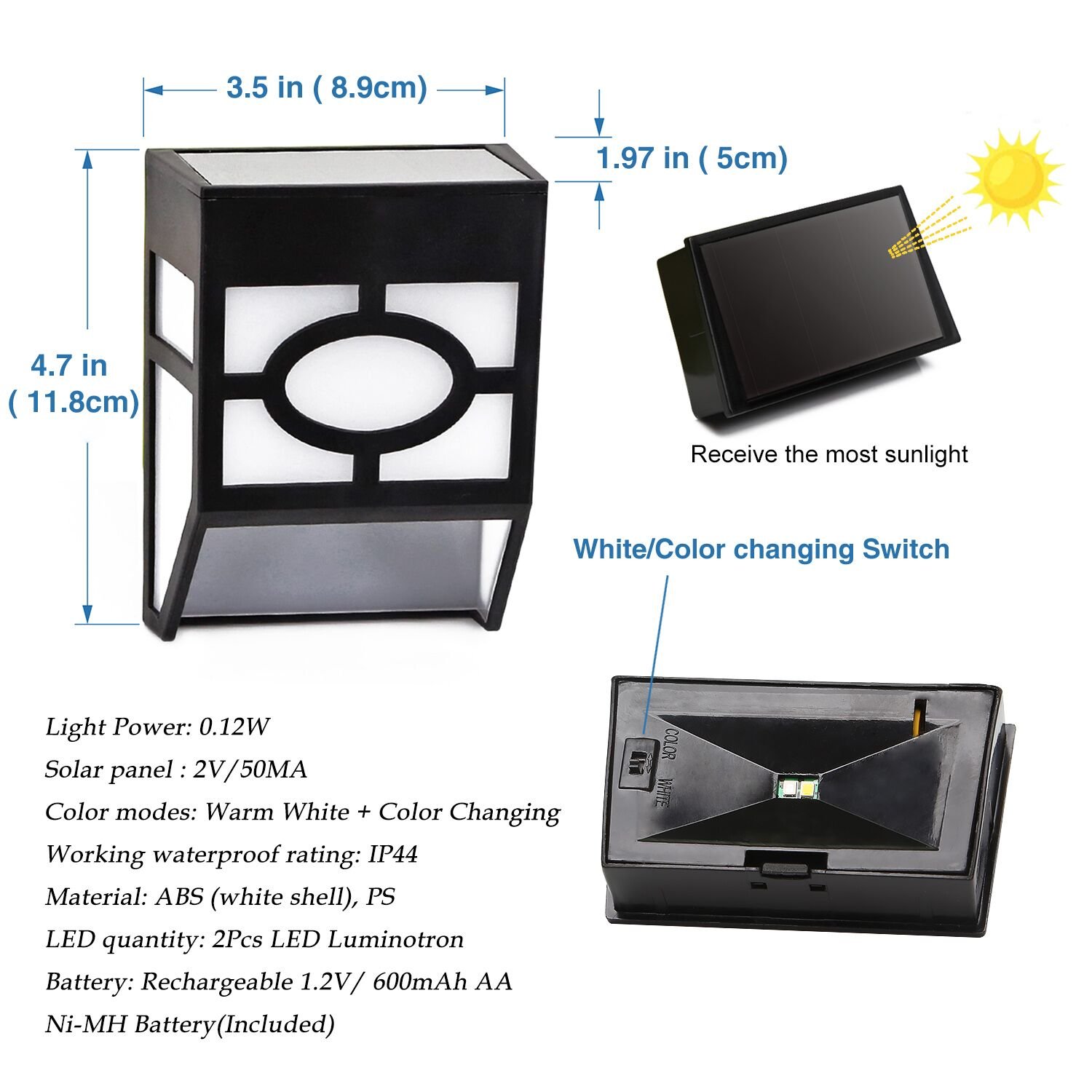 Greluna Solar Wall Lights Outdoor, 2 Modes Solar Led Waterproof