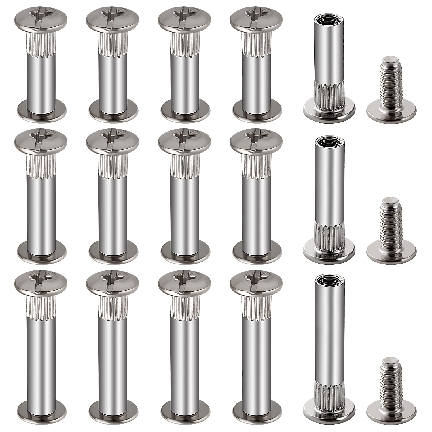 VooGenzek 15 PCS Φ8mm Connecting Bolts with M6 Screws, Nickel Cupboard Joining Bolts, for Cabinet Furniture Connector