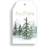 Whaline 100Pcs Christmas Paper Gift Tags Gold Foil Merry Christmas Paper Tag Watercolor Tree Seasonal Wishes Holiday Hang Name Tags Label with Twine, Xmas Winter Great DIY Gift Seasonal Party Favors
