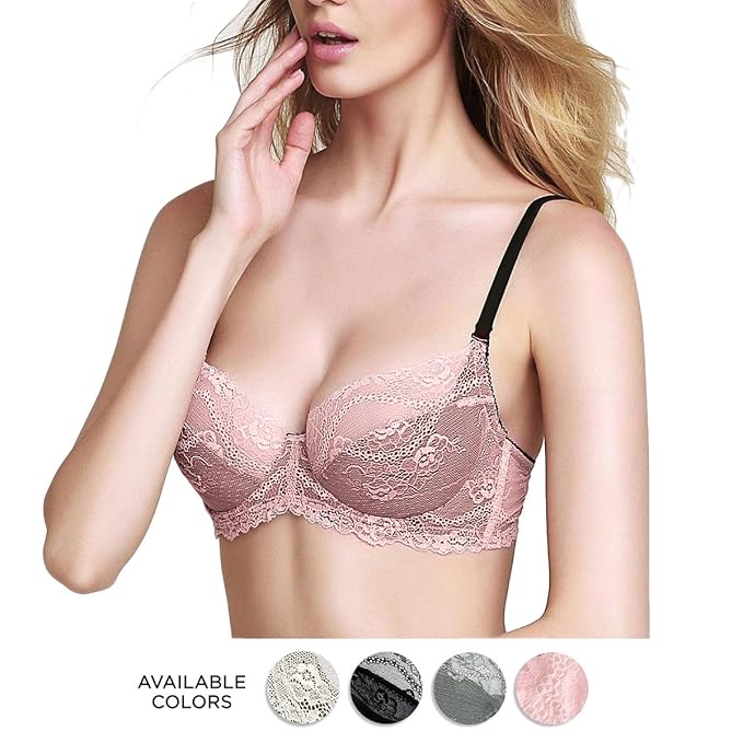 Eve's Temptation Bella Unlined Bra Comfortable and Sexy Lace up Bras for Women,Pink,34C