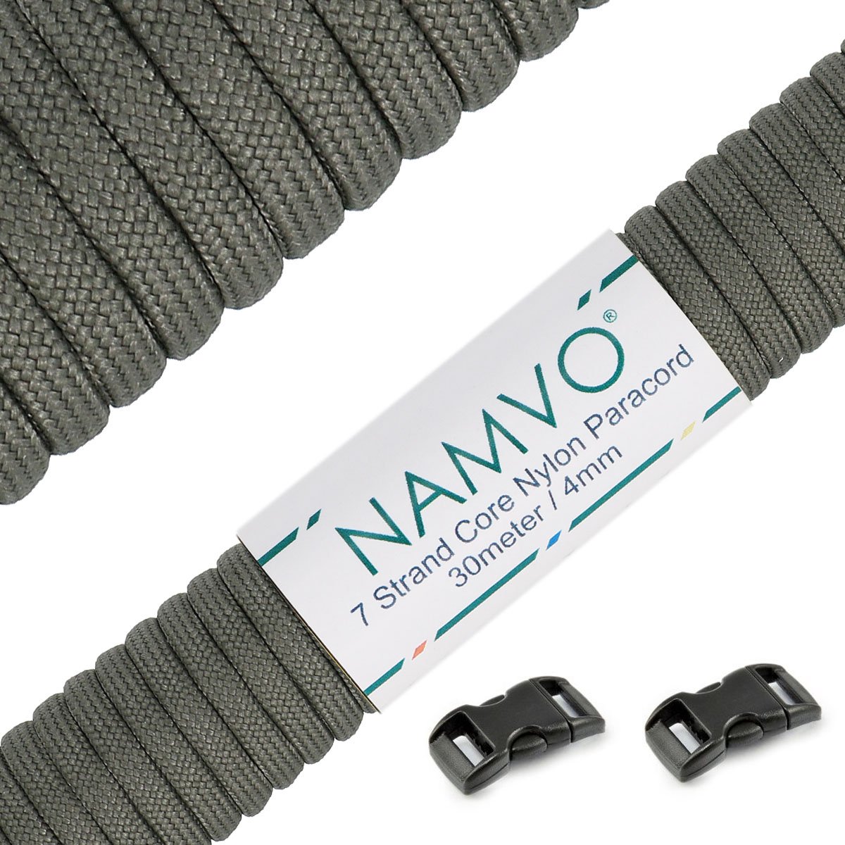 Namvo 550 Paracord Mil Spec Type III 7 strand parachute cord Total Length 100ft / 30 Meters, Dark grey