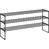 SONGMICS Shoe Rack, 3-Tier Shoe Organizer, Sturdy Storage Shelf, Upright or Upside Down, for 20-24 Pairs, Stackable, for Entr