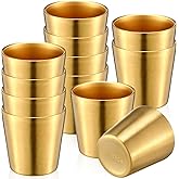 Amyhill 12 Pieces Stainless Steel Cups Double Wall Tumbler Glasses Stackable Metal Drinking Cups Insulated Drinking Glasses Reusable Camping Mugs for Home Camping RV BBQ Office Party(Gold,5.9 oz)