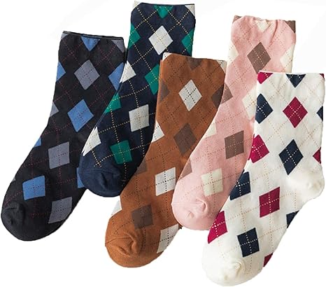 Amazon Co Jp Wuqiang 靴下 大人の靴下 レトロなチェックコットンソックスの5組 ホーム キッチン