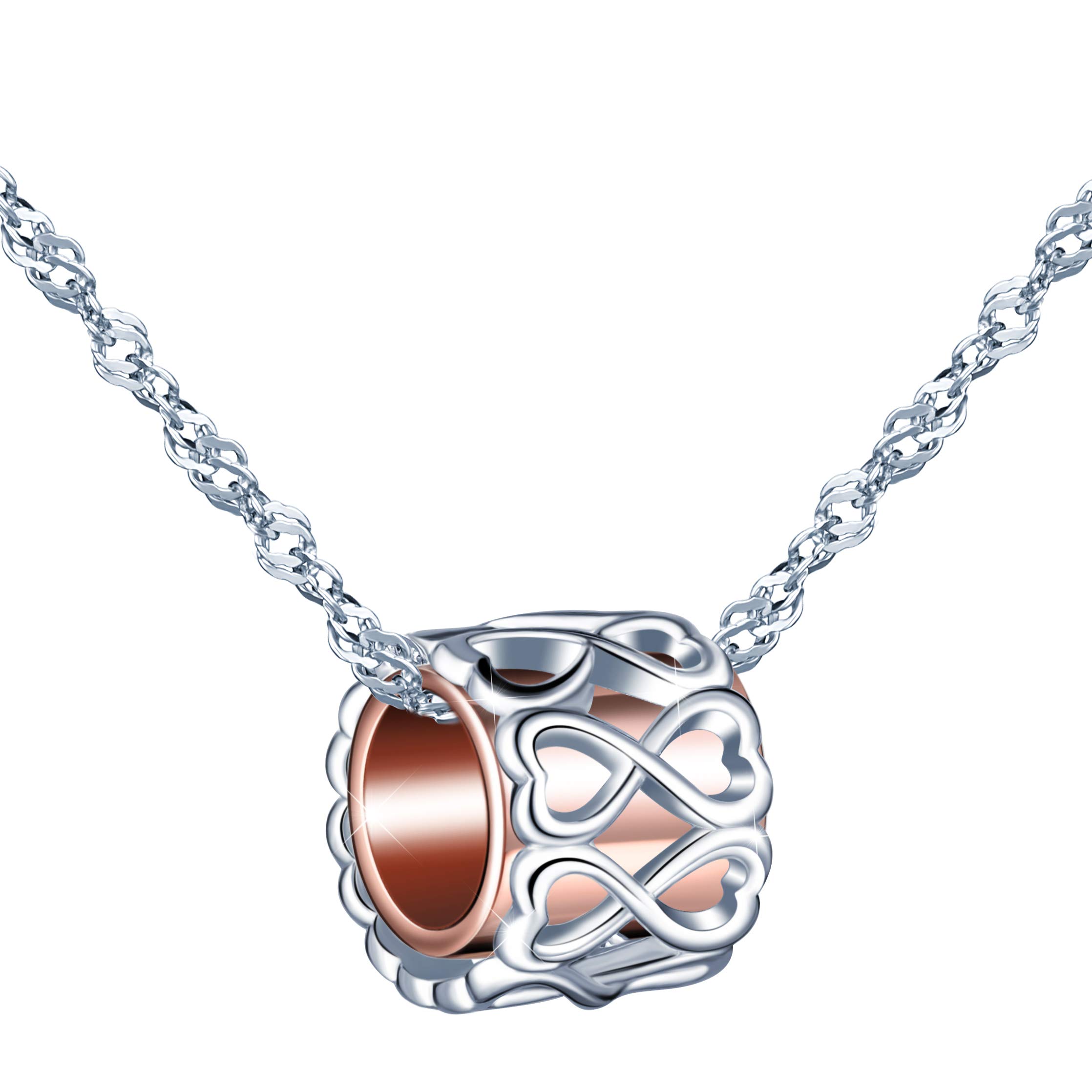 Women's girl's 925 sterling silver Necklace, Infinity Symbol Bead Pendant, Silver and rose gold, Christmas birthday gift (Beads are detachable)