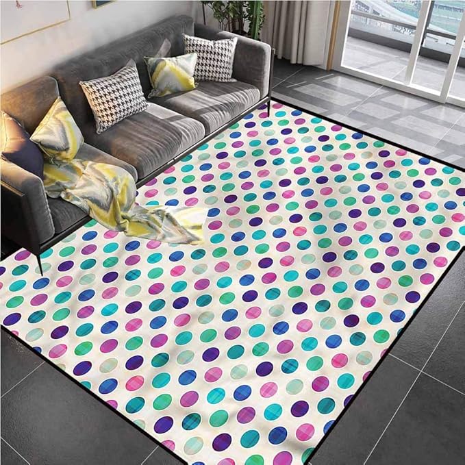 Area Rug Print Large Rug Mat Geometric, Cute Polka Dots Motif Bedroom Carpet for