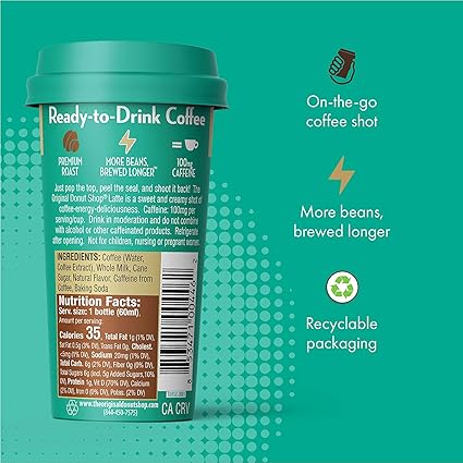 Amazon Com The Original Donut Shop Sweet And Creamy Latte Coffee Shot Powerd By Forto 100 Mg 6 Count Grocery Gourmet Food